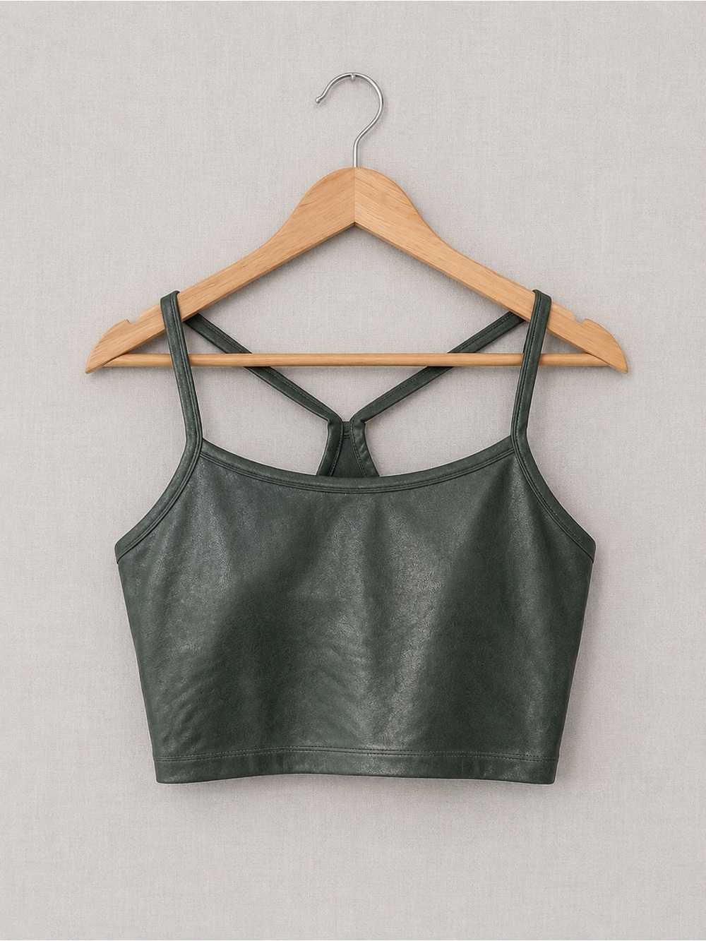 🍭2/30$ aerie OFFLINE Dark Green Faux Leather Cropped Tank